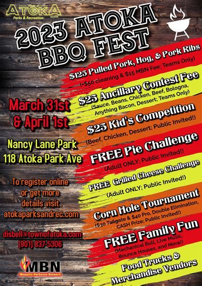 The 10th annual <b>Atoka</b> <b>BBQ</b> <b>Fest</b> kicks off Friday night in Nancy Lane Park, bringing with it a decade of tradition and, of course, stormy weather. . Atoka bbq fest 2023
